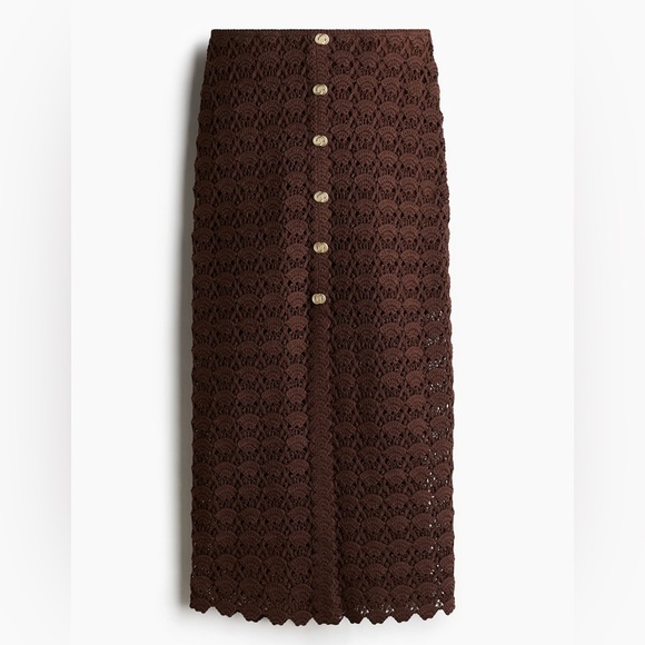 H&M Dresses & Skirts - H&M Brown Crochet Midi Skirt with Gold Buttons
